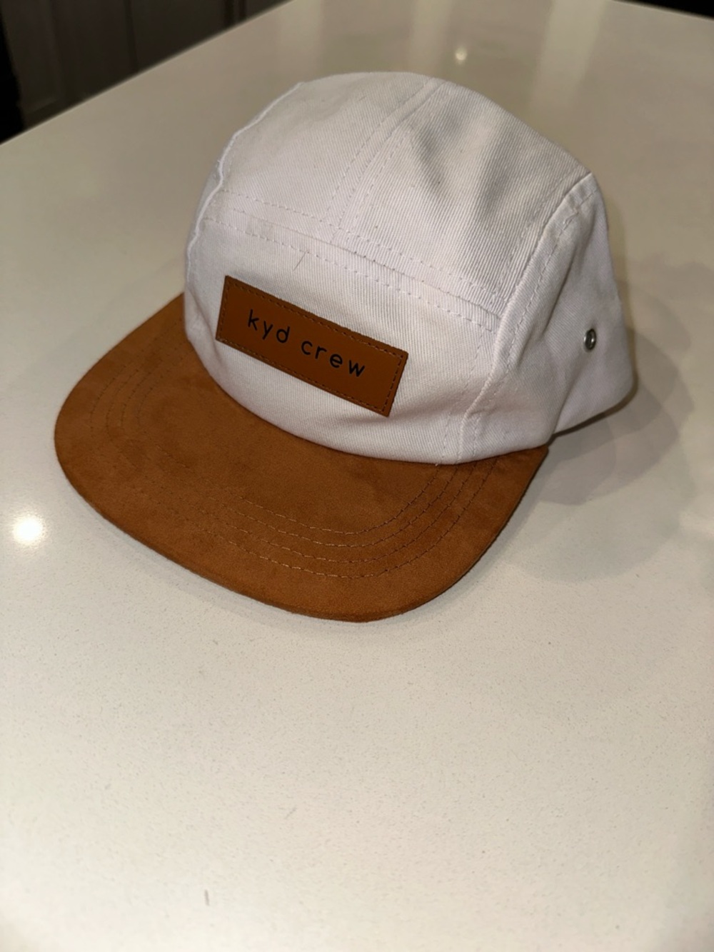 Kyd Crew White and Tan Suede-Brim Cap